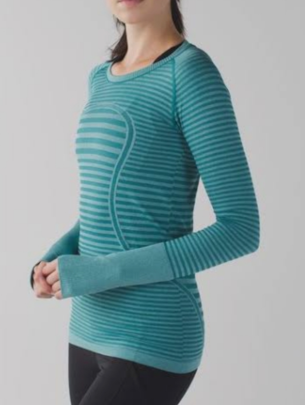 Lululemon Swiftly Tech Long Sleeve Crew Shirt, Forage Teal Stripe, Size 10